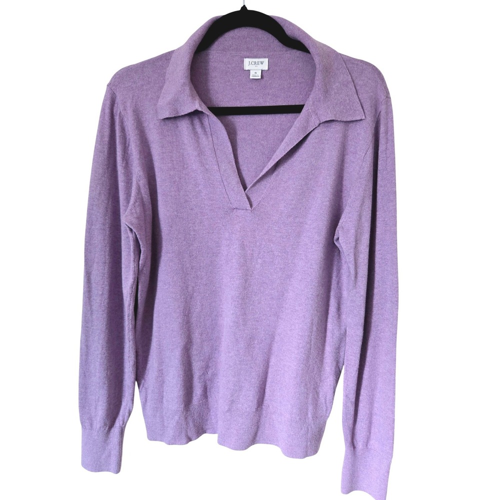 J.Crew Womens Small Purple 100% Cotton Long Sleeve V-Neck Polo Sweater Lavender
